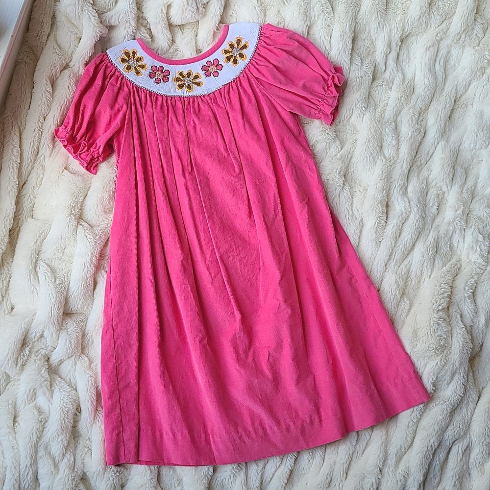 Bright Pink Corduroy Smocked Dress
